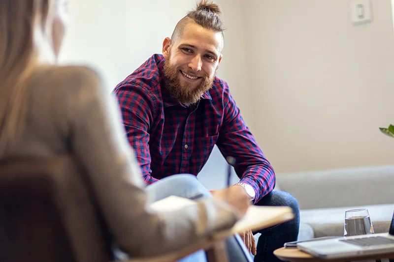 A client participates in talk therapy session